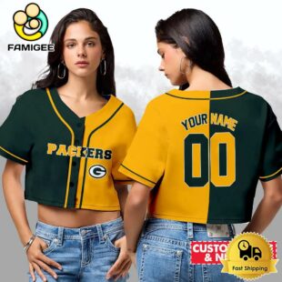 Green Bay Packers Custom Woman Cropped Baseball Jersey, Football Crop Top