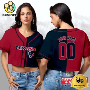 Houston Texans Custom Woman Cropped Baseball Jersey, Football Crop Top