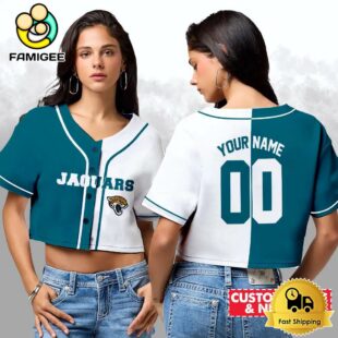 Jacksonville Jaguars Custom Woman Cropped Baseball Jersey, Football Crop Top