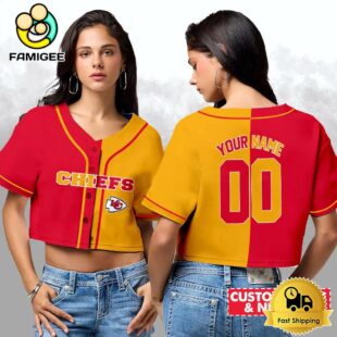 Kansas City Chiefs Custom Woman Cropped Baseball Jersey, Football Crop Top