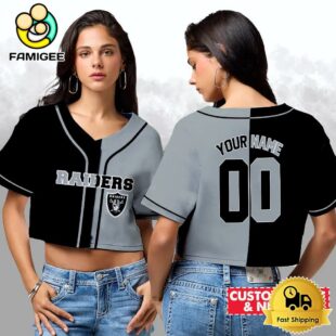 Las Vegas Raiders Custom Woman Cropped Baseball Jersey, Football Crop Top
