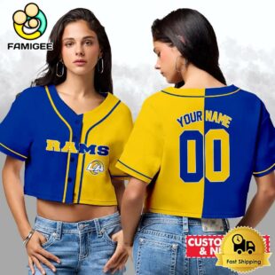 Los Angeles Rams Custom Woman Cropped Baseball Jersey, Football Crop Top