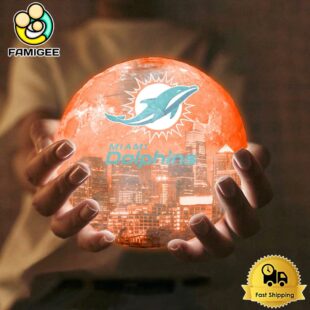 Miami Dolphins City Skyline NFL Logo Design Moon Lamp