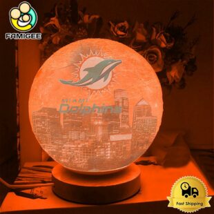 Miami Dolphins City Skyline NFL Logo Design Moon Lamp