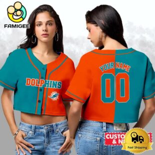 Miami Dolphins Custom Woman Cropped Baseball Jersey, Football Crop Top