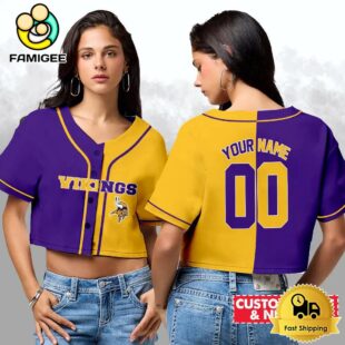 Minnesota Vikings Custom Woman Cropped Baseball Jersey, Football Crop Top