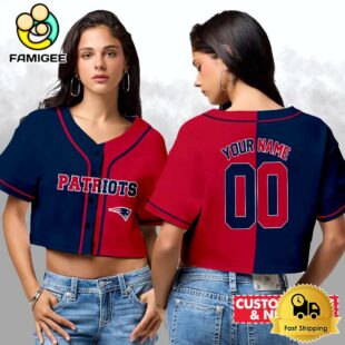 New England Patriots Custom Woman Cropped Baseball Jersey, Football Crop Top