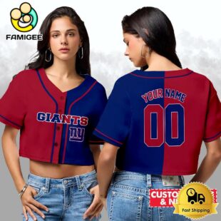 New York Giants Custom Woman Cropped Baseball Jersey, Football Crop Top