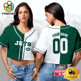 New York Jets Custom Woman Cropped Baseball Jersey, Football Crop Top