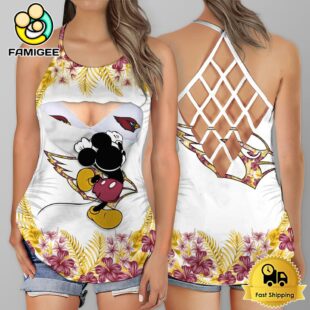 NFL Arizona Cardinals Mickey Mouse Summer Rebel Fashion Criss Cross Tank Top