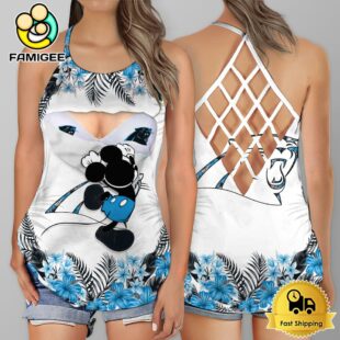 NFL Carolina Panthers Mickey Mouse Summer Rebel Fashion Criss Cross Tank Top