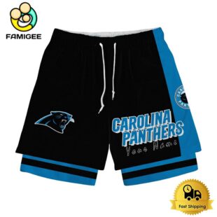 NFL Carolina Panthers Team Logo Custom Name Double-deck Sport Shorts