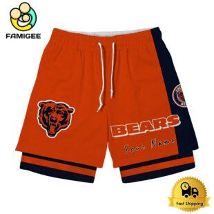 NFL Chicago Bears Team Logo Custom Name Double-deck Sport Shorts