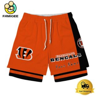 NFL Cincinnati Bengals Team Logo Custom Name Double-deck Sport Shorts