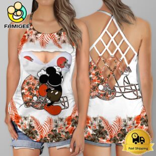 NFL Cleveland Browns Mickey Mouse Summer Rebel Fashion Criss Cross Tank Top