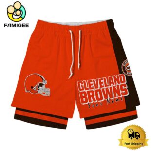 NFL Cleveland Browns Team Logo Custom Name Double-deck Sport Shorts