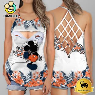 NFL Denver Broncos Mickey Mouse Summer Rebel Fashion Criss Cross Tank Top