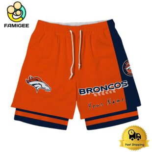 NFL Denver Broncos Team Logo Custom Name Double-deck Sport Shorts