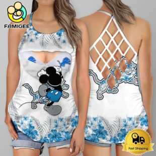 NFL Detroit Lions Mickey Mouse Summer Rebel Fashion Criss Cross Tank Top
