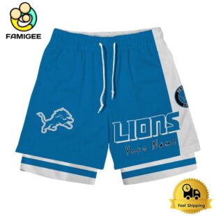 NFL Detroit Lions Team Logo Custom Name Double-deck Sport Shorts