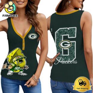 NFL Green Bay Packers Mascot New 2025 Women V-Neck Ribbed Tank Top