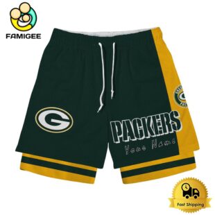 NFL Green Bay Packers Team Logo Custom Name Double-deck Sport Shorts