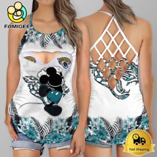 NFL Jacksonville Jaguars Mickey Mouse Summer Rebel Fashion Criss Cross Tank Top