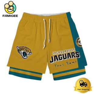 NFL Jacksonville Jaguars Team Logo Custom Name Double-deck Sport Shorts