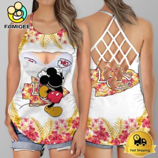 NFL Kansas City Chiefs Mickey Mouse Summer Rebel Fashion Criss Cross Tank Top