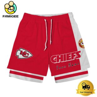 NFL Kansas City Chiefs Team Logo Custom Name Double-deck Sport Shorts
