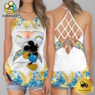 NFL Los Angeles Chargers Mickey Mouse Summer Rebel Fashion Criss Cross Tank Top