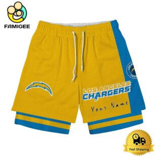 NFL Los Angeles Chargers Team Logo Custom Name Double-deck Sport Shorts