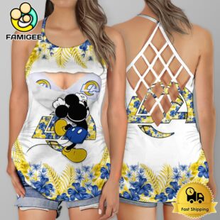 NFL Los Angeles Rams Mickey Mouse Summer Rebel Fashion Criss Cross Tank Top