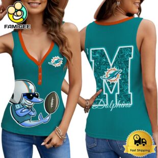 NFL Miami Dolphins Mascot New 2025 Women V-Neck Ribbed Tank Top