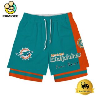 NFL Miami Dolphins Team Logo Custom Name Double-deck Sport Shorts