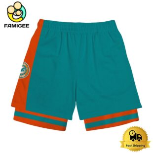 NFL Miami Dolphins Team Logo Custom Name Double-deck Sport Shorts