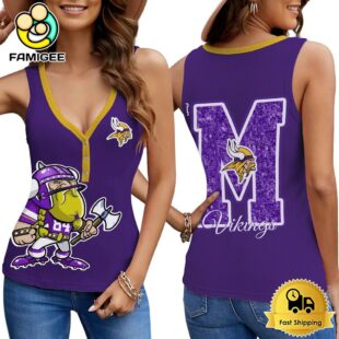 NFL Minnesota Vikings Mascot New 2025 Women V-Neck Ribbed Tank Top