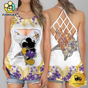 NFL Minnesota Vikings Mickey Mouse Summer Rebel Fashion Criss Cross Tank Top