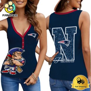 NFL New England Patriots Mascot New 2025 Women V-Neck Ribbed Tank Top