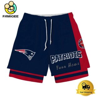 NFL New England Patriots Team Logo Custom Name Double-deck Sport Shorts