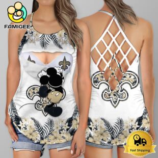 NFL New Orleans Saints Mickey Mouse Summer Rebel Fashion Criss Cross Tank Top
