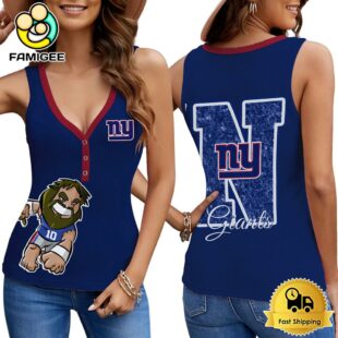 NFL New York Giants Mascot New 2025 Women V-Neck Ribbed Tank Top