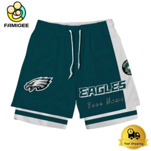 NFL Philadelphia Eagles Team Logo Custom Name Double-deck Sport Shorts