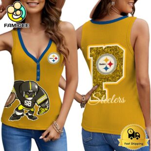 NFL Pittsburgh Steelers Mascot New 2025 Women V-Neck Ribbed Tank Top