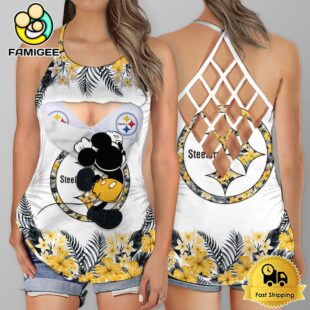 NFL Pittsburgh Steelers Mickey Mouse Summer Rebel Fashion Criss Cross Tank Top