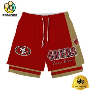 NFL San Francisco 49ers Team Logo Custom Name Double-deck Sport Shorts