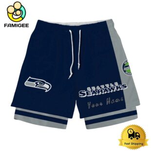 NFL Seattle Seahawks Team Logo Custom Name Double-deck Sport Shorts