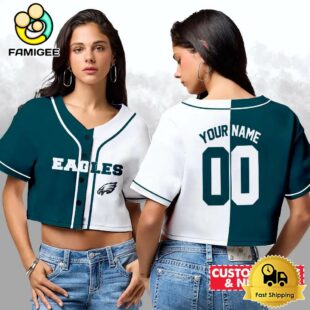 Philadelphia Eagles Custom Woman Cropped Baseball Jersey, Football Crop Top