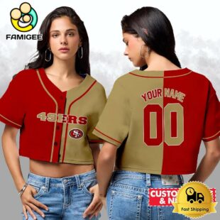 San Francisco 49ers Custom Woman Cropped Baseball Jersey, Football Crop Top