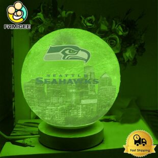 Seattle Seahawks City Skyline NFL Logo Design Moon Lamp